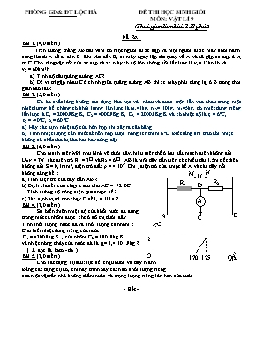 Đề thi học sinh giỏi môn Vật lý Lớp 9 - Phòng giáo dục và đào tạo Lộc Hà (Có đáp án)